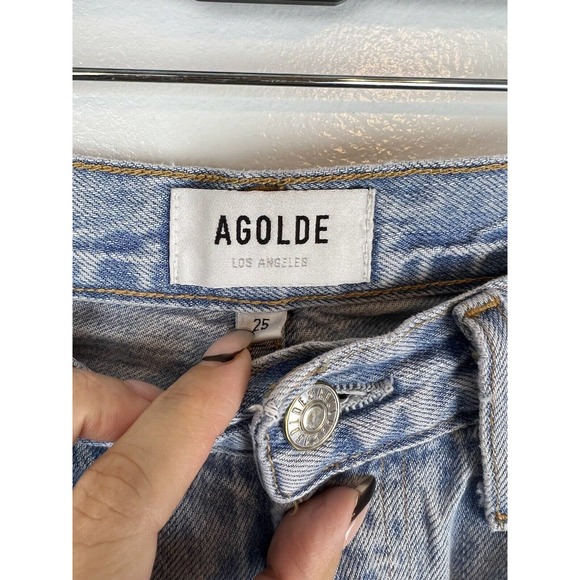 Agolde Riley High Rise Straight Leg Jeans 25 Distressed Light Wash Button Fly - Picture 9 of 11